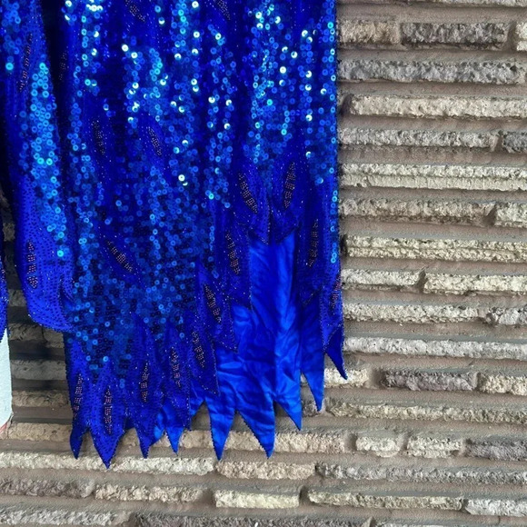 Marquis by Randall Cosco 100% Silk Royal Blue Sequins Beaded Flame Hem Outfit - Picture 10 of 12
